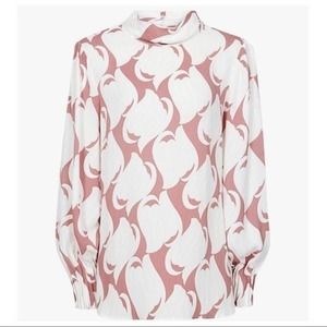 Reiss Adina Swirl Print Pink & White Blouse NWT